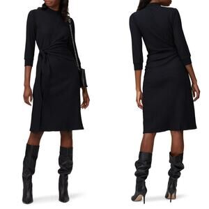 Kinly Tie Knot Dress Ribbed Jersey 3/4 Sleeve Sheath Midi Black Size Small